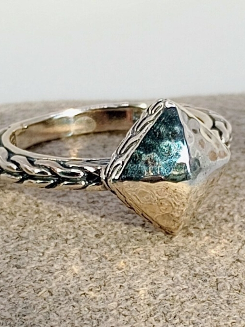Sterling Silver Pyramid Statement Ring - Silver